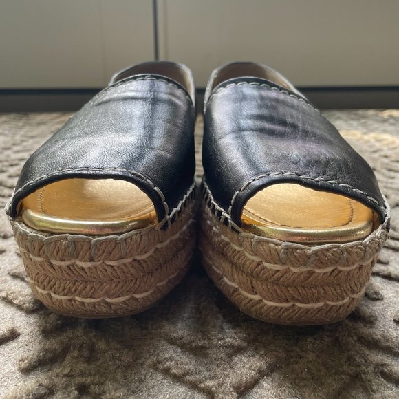 Prada Peep Toe Black Leather Espadrilles Size 8.5 /Euro Size 39 - Picture 4 of 11